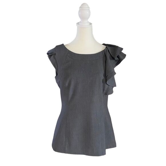 Ellen Tracy Grey Fitted Ruffle Flutter Sleeveless Crewneck Top Size 8 - Picture 1 of 16